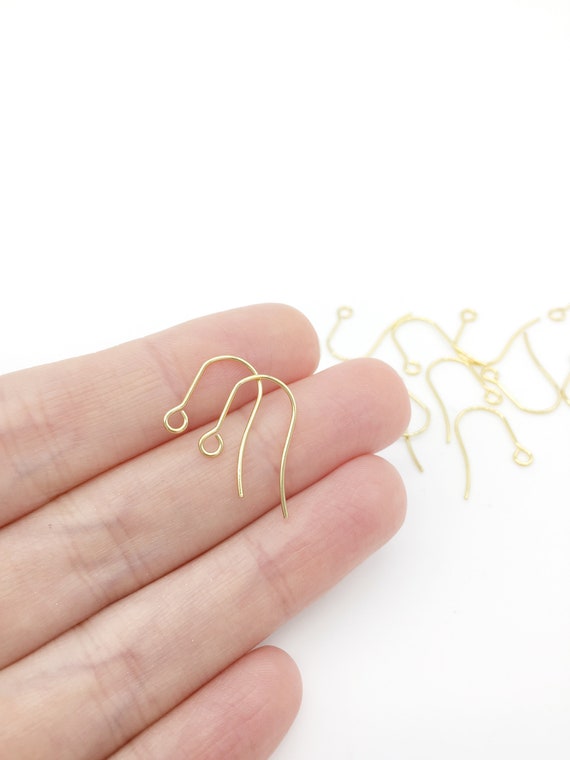 10k gold fish hook ear wire 18k Plated Stainless Steel Earring Findings Wires for Jewelry Making- Hypoallergenic (21 Gauge, 20mm) You can use pearls Cousin DIY Gold Fishhook Ear