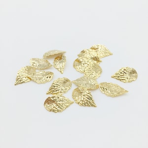 10 x Gold Plated Stainless Steel Leaf Charms Textured Leaf Pendants Gold Metal Leaf Beads (3273)