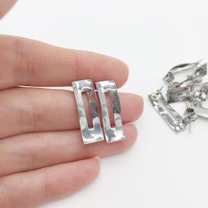 2 pairs x Stainless Steel Wavy Rectangle Earrings, Silver Tone Earring Posts Blanks, Geometric Earring Wire, Steel Earring Blanks (0503)