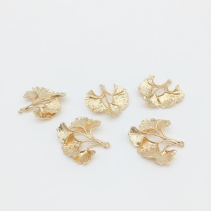 2 x 24K Gold Ginkgo Leaf Pendant, Ginkgo Leaf Cluster Branch Charm (1734)