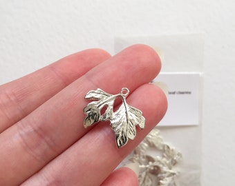 Bright Silver Double Leaf Charms, Silver Tree Branch, Silver Leaf Charms, Leaf Pendant, Leaf Branch Embellishment, Tree Branch