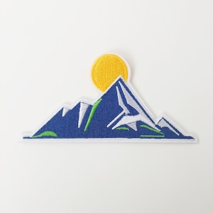 Mountain Iron-on Patch, Mountain Badge, Mountain Sunrise Motif, Nature Applique, Mountain Iron On Embroidery, DIY Patch