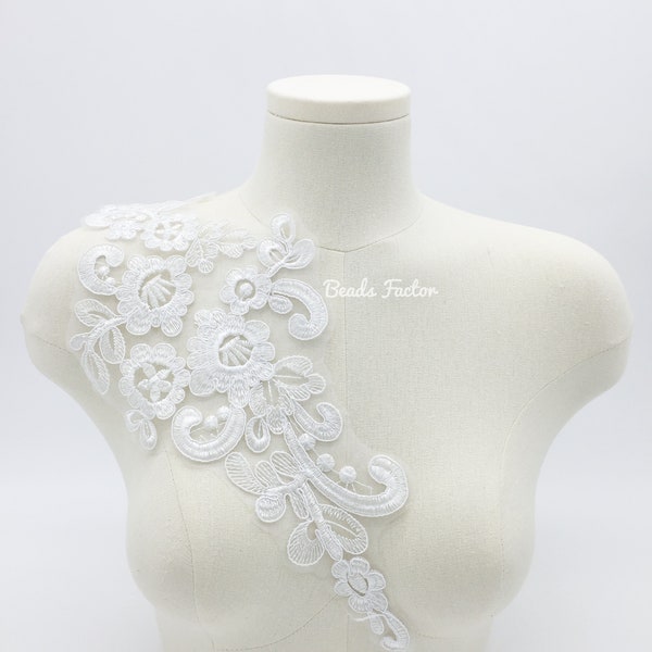 White Corded Lace Applique Embroidered Flowers Lace Patch Floral Lace Applique for Wedding Dress Decoration
