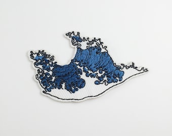 Ocean Wave Iron-on Patch, Wave Embroidery, Wave Motif, DIY Wave Applique, Wave Badge, The Great Wave Patch