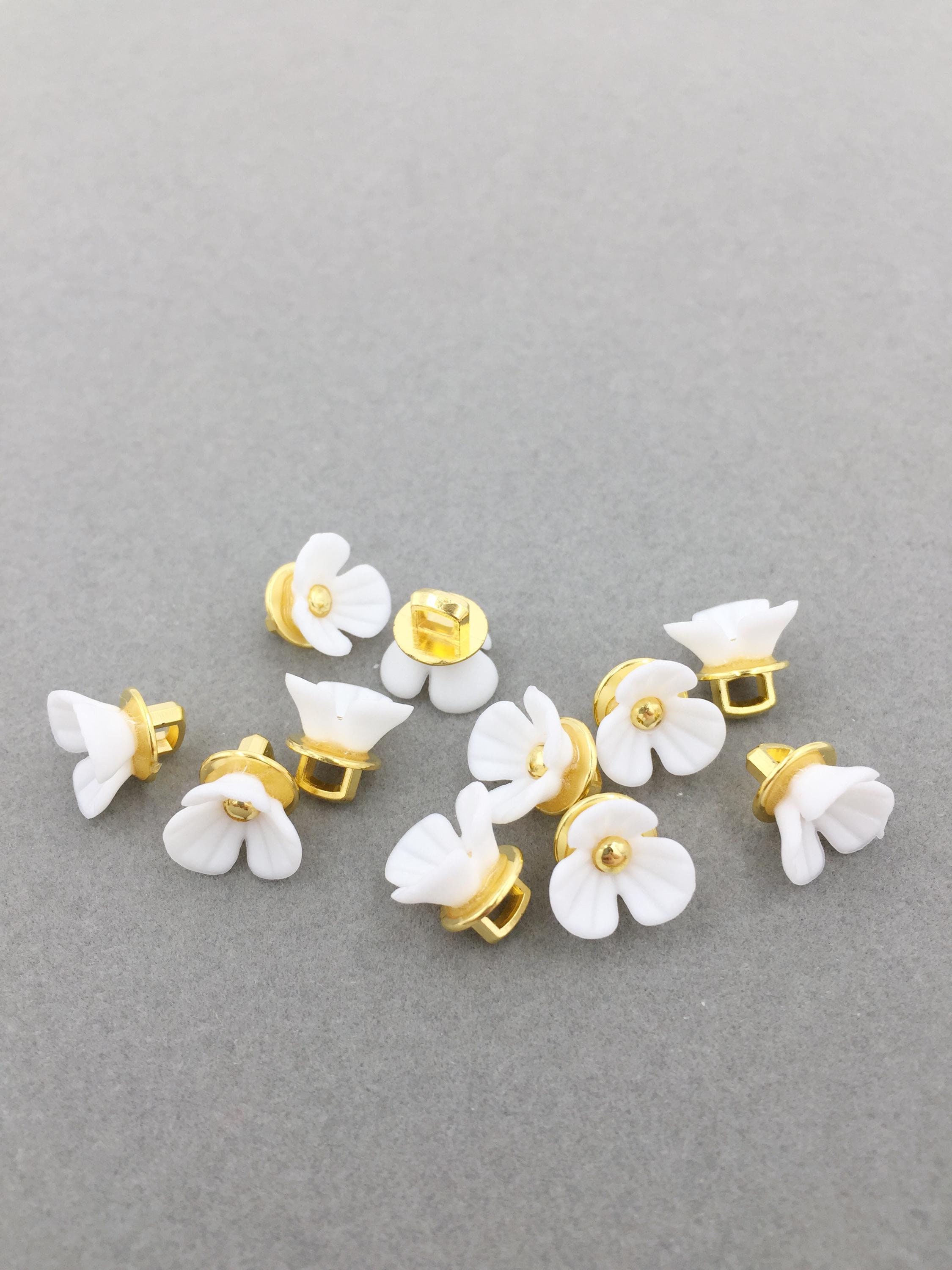 10 bottoni a forma di fiore in resina bianca pura, 11 mm