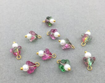 60 Breloques Fleur En Verre Arricraft - 10 Couleurs - Perle Centrale Transparente - DIY Bijoux Artisanaux