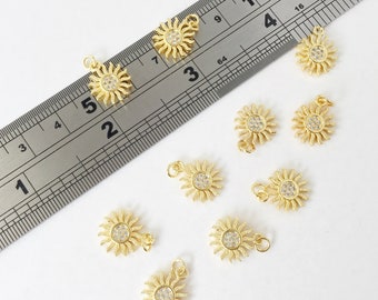 1 x Gold Pave Sun Charm, Gold Plated Brass Sun Pendants, Gold Celestial Charms, Solar Pendants (1569)