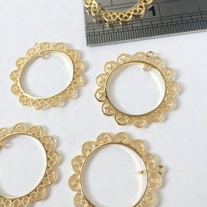 2 x 18K Gold Plated Ornate Connectors, Gold Filigree Connectors, Lace Edge Circle Connectors, Gold Hoop Connectors (0287)