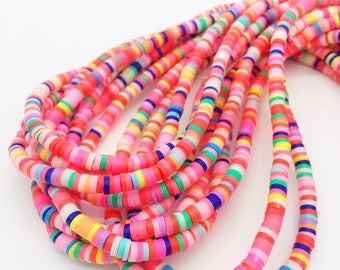 Polymer Clay Bead Strand - Red Mixed - 4mm Discs