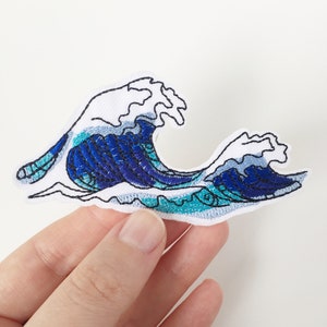 Ocean Wave Iron-on Patch, Wave Embroidery, Wave Motif, DIY Wave Applique, Wave Badge, The Great Wave Patch image 2