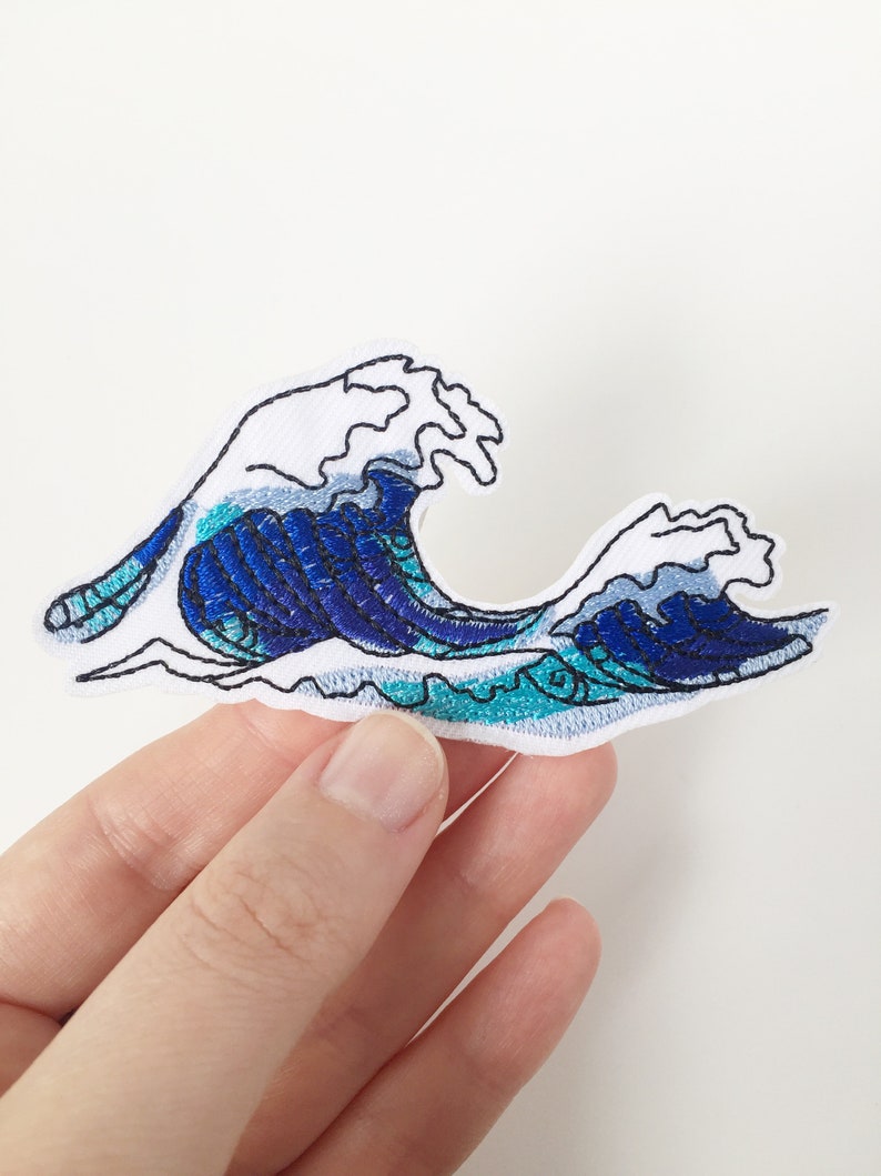 Ocean Wave Iron-on Patch, Wave Embroidery, Wave Motif, DIY Wave Applique, Wave Badge, The Great Wave Patch image 2