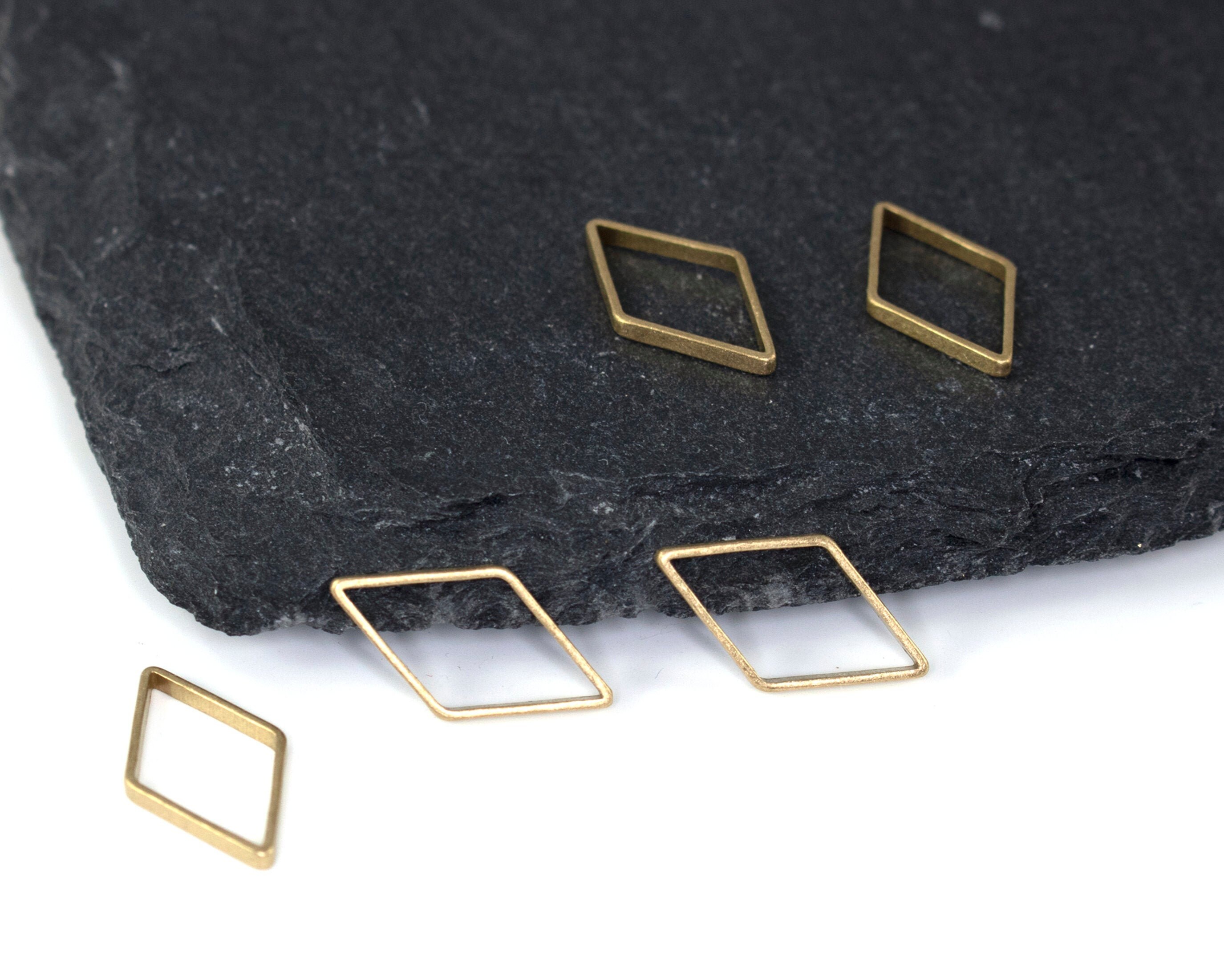 30 X Rhombus Connectors, Raw Brass Geometric Links, Brass