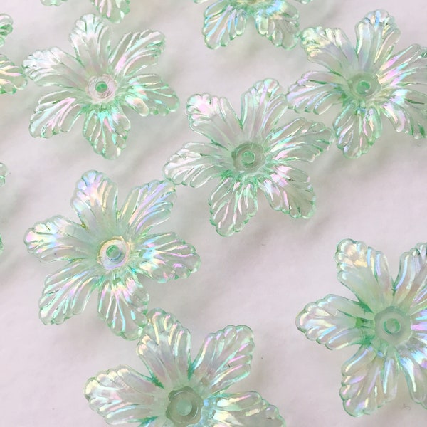 20 x AB Light Green Flower Beads Green Lucite Flower Beads Lustre Flower Beads Tiara Making Beads Headpiece Supply