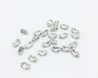 24 x 5x10mm Rhinestones in Rhodium Clear Glass Rhinestones Marquise Cut Rhinestones Silver Rhinestones (2795)