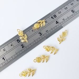 2 x Gold Plated Rose Pendants, Brass Flower Charms (2244)
