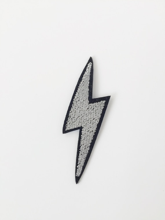 Silver Lightning Bolt Ironon Patch Pop Culture Fun Badge Etsy