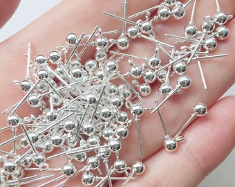 2637 20 pairs x Silver Ball Stud Earring Findings Silver Tone Ball Ear Posts Earring Blanks 3mm Ball Studs