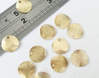 12 x Textured Raw Brass Curved Round Charms, Raw Brass Geometric Charms, Textured Brass Coin Charms (0736)