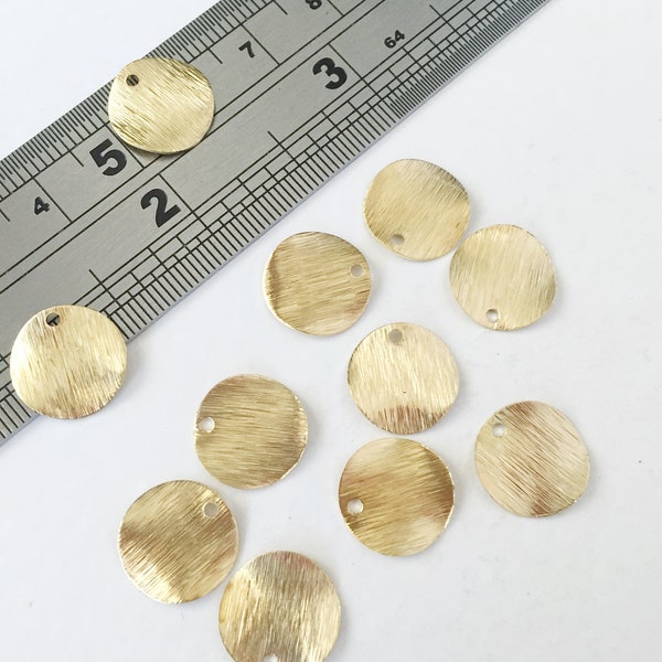 12 x Textured Raw Brass Curved Round Charms, Raw Brass Geometric Charms, Textured Brass Coin Charms (0736)