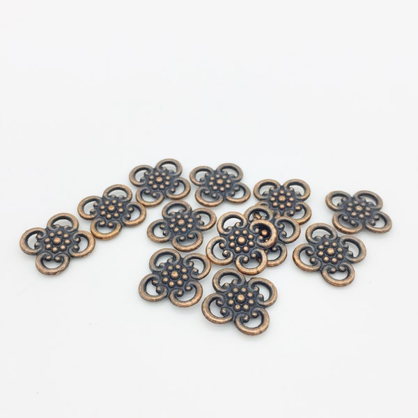 60 x Antique Copper Flower Shaped Jewellery Links, 16mm (4109)