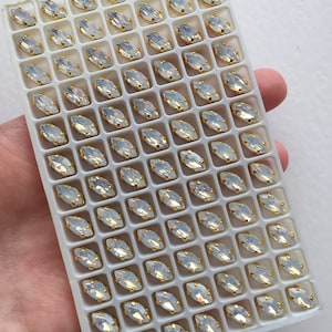 12 x 5x10mm Opal Glass Sew On Rhinestone Sew On Opal Diamanté in Gold or Rhodium Sew On Opal Crystals Marquise Cut Opal Rhinestone