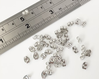 100 écrous de boucles d&#39;oreilles en acier inoxydable, clous d&#39;oreilles en acier inoxydable, arrières de boucles d&#39;oreilles, arrières de boucles d&#39;oreilles hypoallergéniques de 6 mm, accessoires de bijoux (0728)