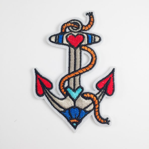 Anchor Iron-on Patch, Embroidered Ship Anchor Badge, Anchor Motif, Nautical Embroidery, Sailor Badge, DIY Patch (P089)