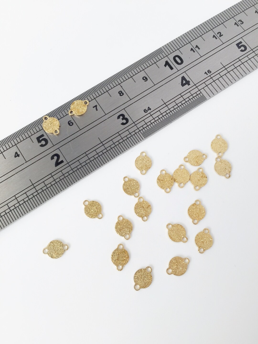 20 X Tiny Round Brass Connectors, Textured Finish Jewellery Connectors