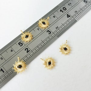 1 x Light 18K Gold Plated Evil Eye Sun Charm, Cubic Zirconia Evil Eye Charms, Gold Evil Eye Pendants, Evil Eye Sun Pendant (0243BLACK)