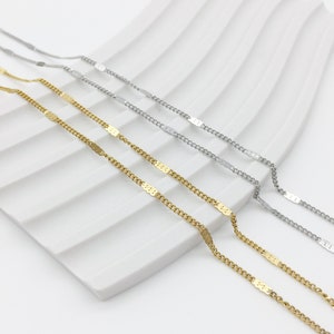 18K Gold Dainty Flat Curb Chain, Gold Steel Chain sold by Meter, Fine Chain Tarnish Resistant and Waterproof