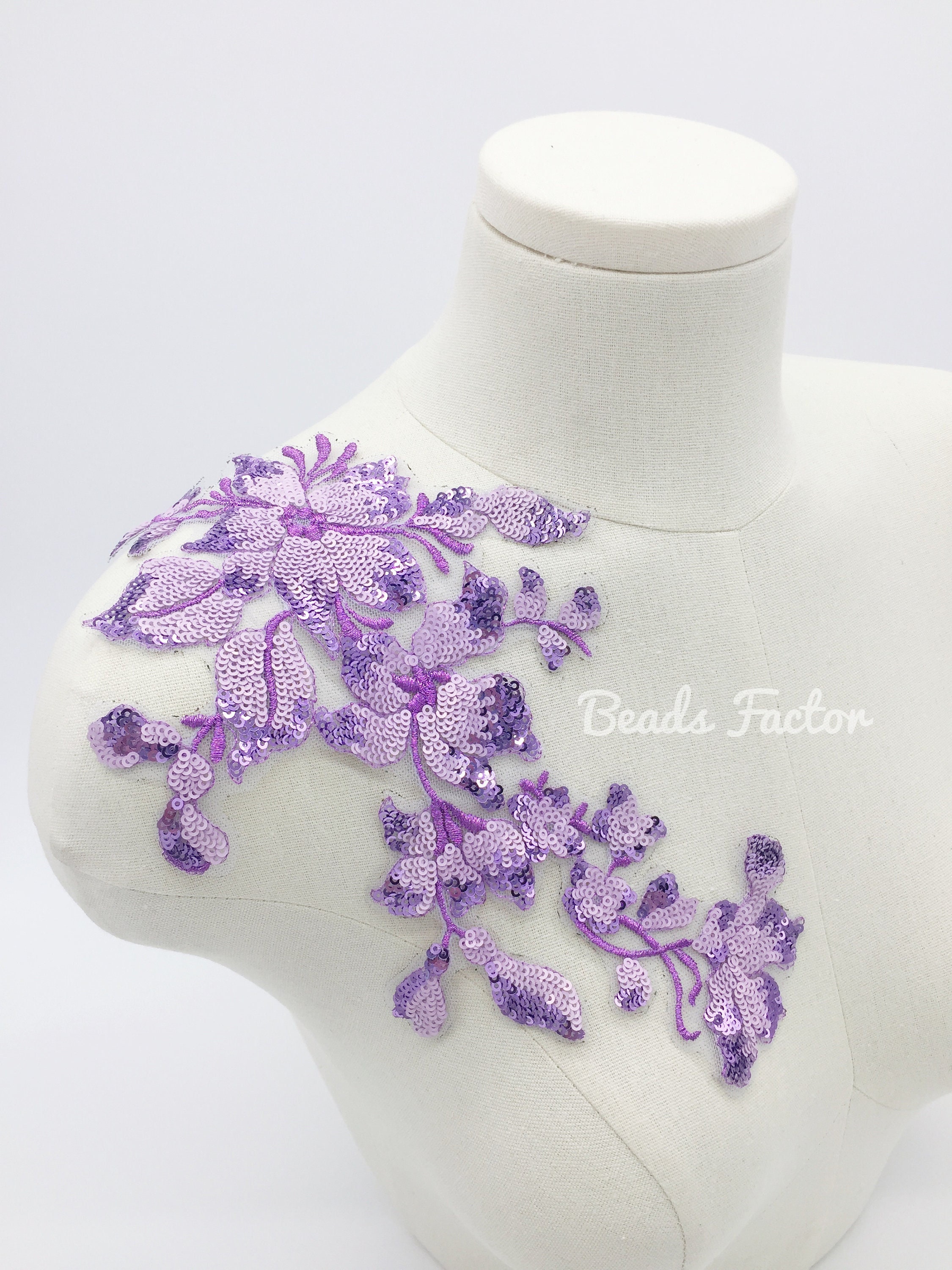 上品なスタイル Beaded Lace Applique Purple Lace Patch Lavender Lace 装飾材料