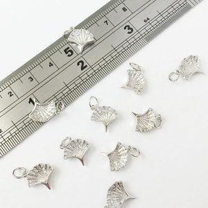 1 x Platinum Plated Ginkgo Leaf Charms with Cubic Zirconia Silver Tone Brass Ginkgo Pendants