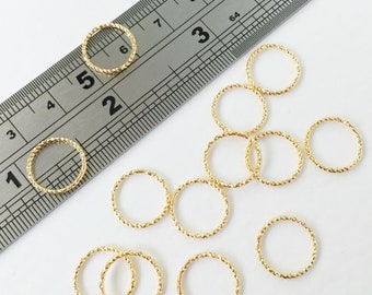 8 x 18K Vergoldete Strukturierte Ring Verbinder, Gold Ring Ohrring Verbinder, 12 mm Vergoldet Textured Hoop Verbinder, Geschlossene Runde Links (0319)