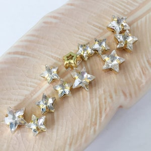 12 x Clear Crystal Star Rhinestone, 10mm Star Diamante, Sew-on Stars with Gold Base, Sew-on Crystal Stars (3482)