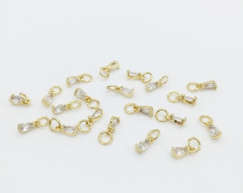 4 x Tiny 18K Gold Plated Clear Teardrop Cubic Zirconia Charms with Jump Rings, 3x8mm (3968)