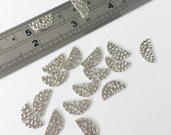 8 x Semi Circle Hammered Rhodium Connectors, Semi-circle Earring Connectors, Hammered Silver Connectors, Half Round Links (0034)
