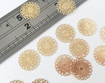 10 x Gold Plated Lace Flower Connectors, Gold Plated Brass Filigree Flower Links, Etched Metal Flower Connectors (0297)