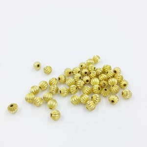 50 x 5mm Corrugated Raw Brass Round Beads, Small Ribbed Ball Beads, Brass Round Spacer Beads (C0721)