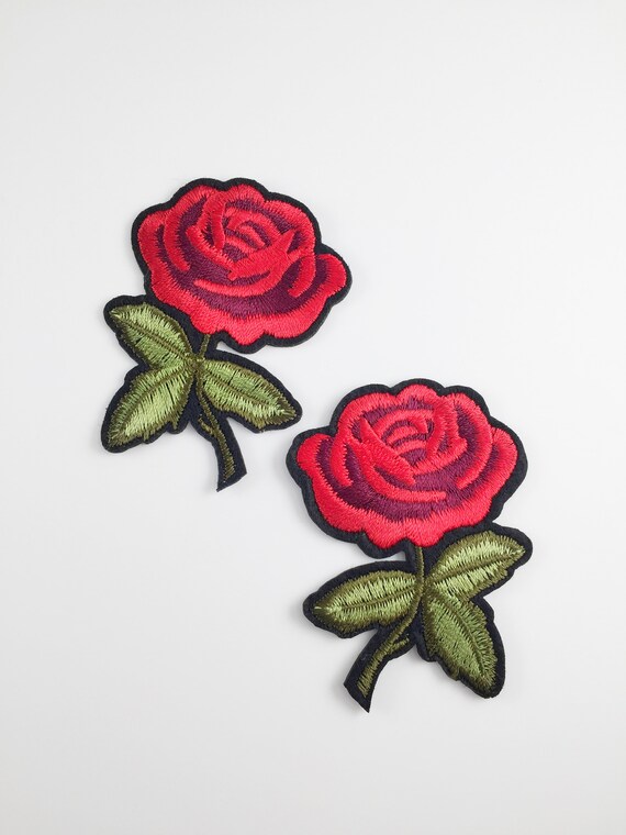 Red Rose Embroidered Badge Iron On Sew On Patch