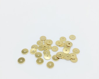 40 x 18K Gold Flat Round Spacer Beads, Tiny Gold Spacers, 6mm Gold Washer Beads, Gold Plated Brass Jewelry Spacers, 6mm Disc Beads (2862)