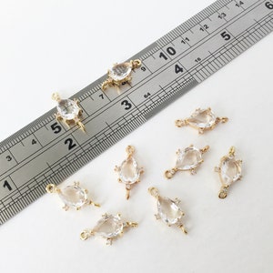 2 x Teardrop Crystal Links, Cubic Zirconia and Faceted Glass Connectors, Gold Plated Crystal Connectors (1140)