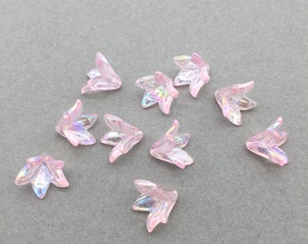 20 perles de fleurs rose clair 15 x 17 mm Fleurs en acrylique, plaqué AB, perles de fleurs roses en forme de cloche, perles de fleurs en lucite