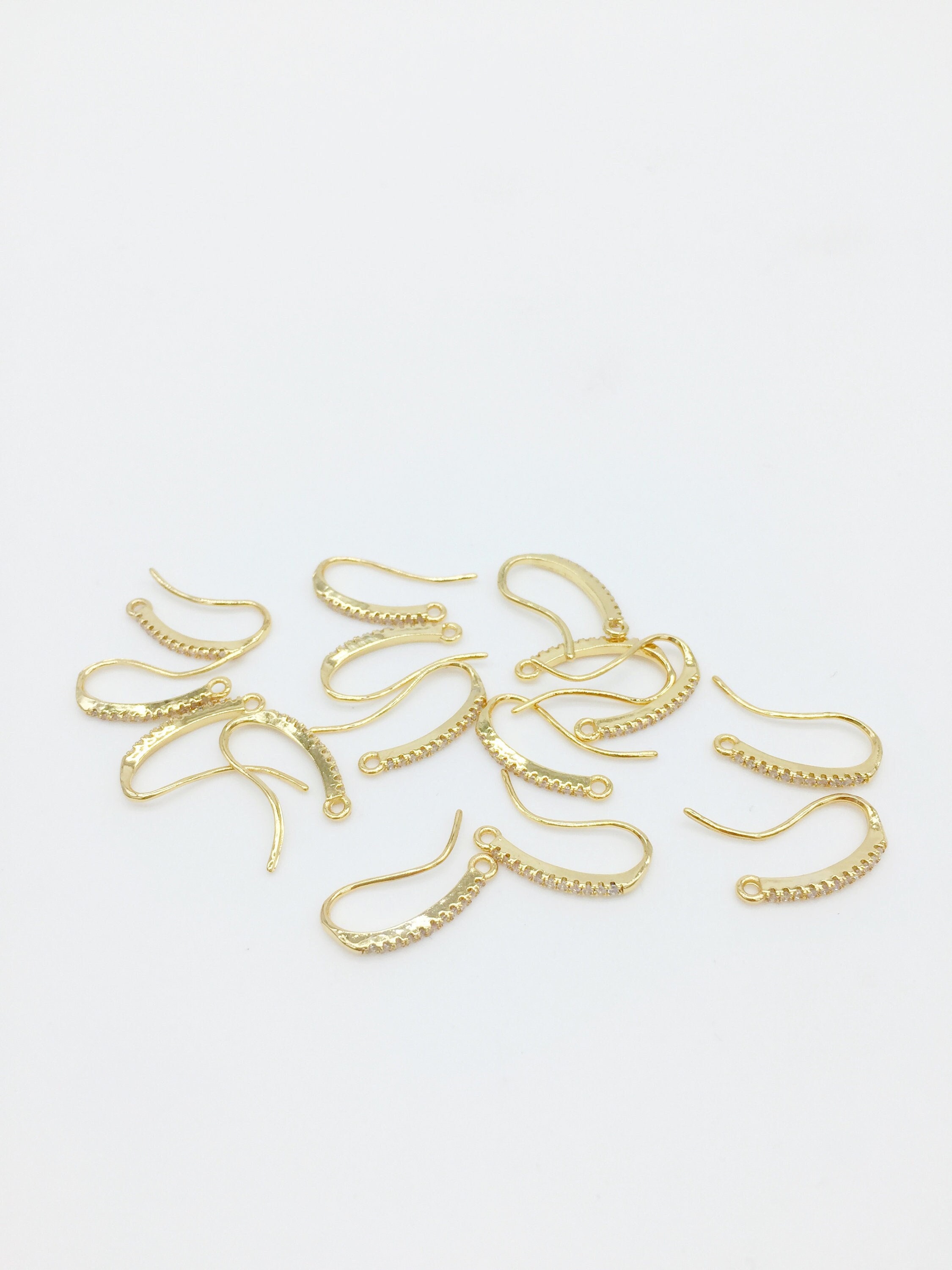 Slim Gold Micro Pave Cubic Zirconia Bar Earring Hooks for Earring Making Jewellery Findings (1205G)