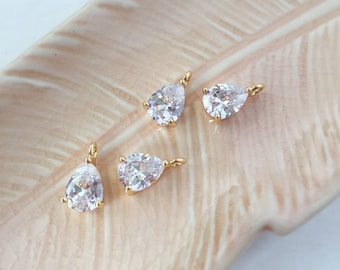 2 x 18K Gold Plated Cubic Zirconia Drop Charms, Gold CZ Pendants, Earring Making Pendants, DIY Earrings, Teardrop Zirconia Pendant (0027)