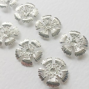 8 x 19mm Bright Silver Flower Beads Silver Floral Bead Caps Flower With Stamen Beads Tiara Making