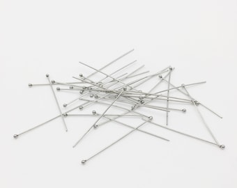 50 x Stainless Steel Ball Headpins, 40x0.7mm Silver Head Pins for Drilled Beads 40mm Head Pins (3718)