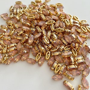 12 x 6x12mm Dusky Pink Opal Rhinestones in Gold Setting Marquise Cut Pink Blush Opal Crystals Sew-on Opal Diamante (2774)