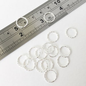 40 x Textured Silver Hoop Connectors, Silver Plated Round Linking Rings, 12mm Textured Jump Rings, Open Hoop Earring Links (1712S)