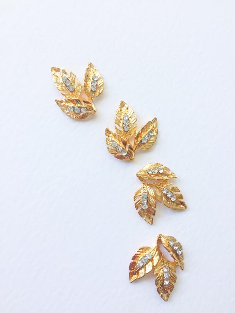 4 X Gold Diamante Leaf Embellishments Gold Tone Leaf Pendants Etsy