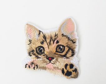 Kitten Iron-on Patch, Cute Cat Badge, Embroidered Cat Motif, Animal Applique, Cat Iron On Embroidery